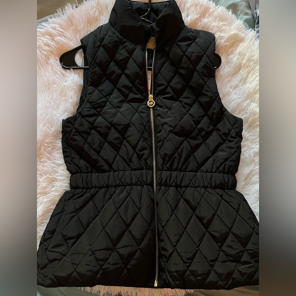 Michael Kors Black Quilted Vest • Gold Zip